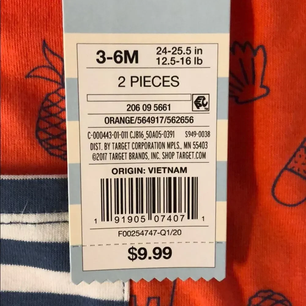 Cat & Jack Baby Outfit, Orange/Navy Stripe, 3-6 mo, NWT
